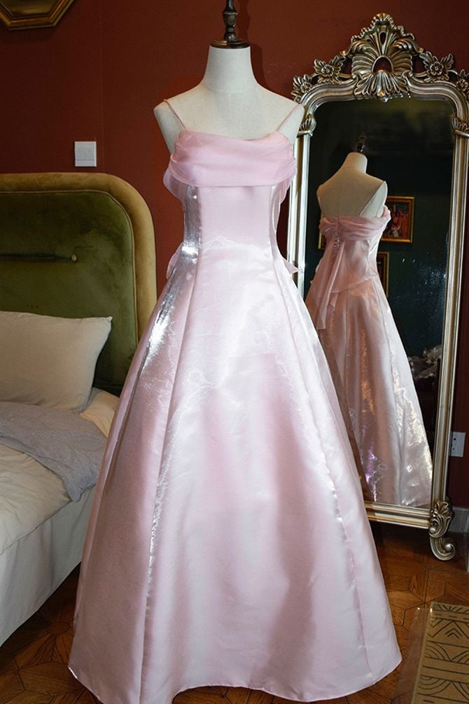 Elegant Satin A-Line Spaghetti Straps Party Prom Dress