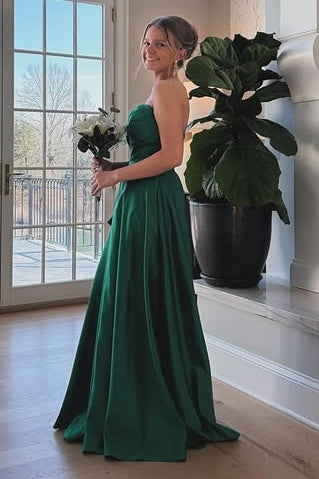 Elegant Satin A-Line Strapless Empire Party Prom Dress With Leg Slit 