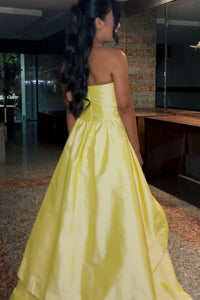 Elegant Satin A-Line Strapless High Waist Tiered Party Prom Dress 
