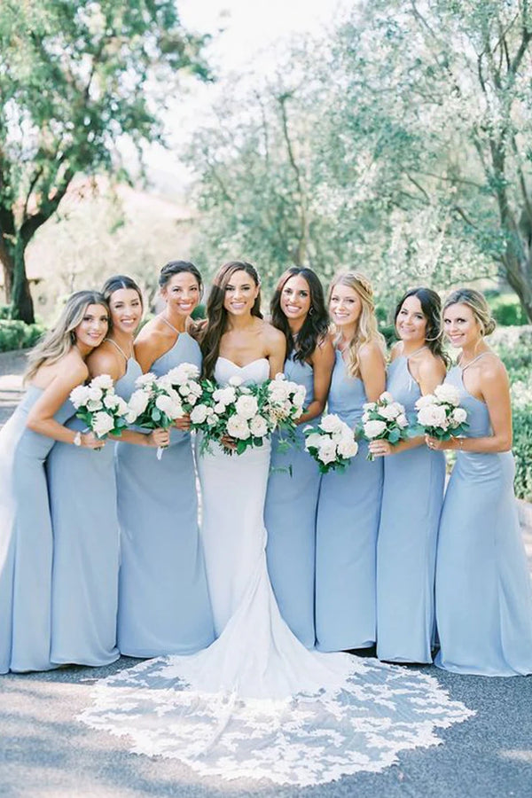 Elegant Satin Halter Sleeveless A-Line Long Bridesmaid Dress
