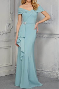 Elegant Satin Off-Shoulder Empire Mother Of Bride Dress
