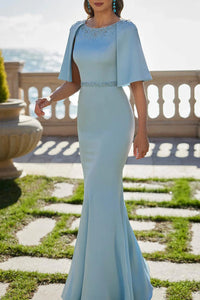 Elegant Satin Round Empire Beaded Mermaid Mother Of The Bride Dress