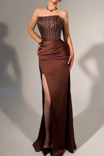 Elegant Strapless Ruched Empire Two Tone Party Prom Dress