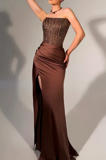 Elegant Strapless Ruched Empire Two Tone Party Prom Dress