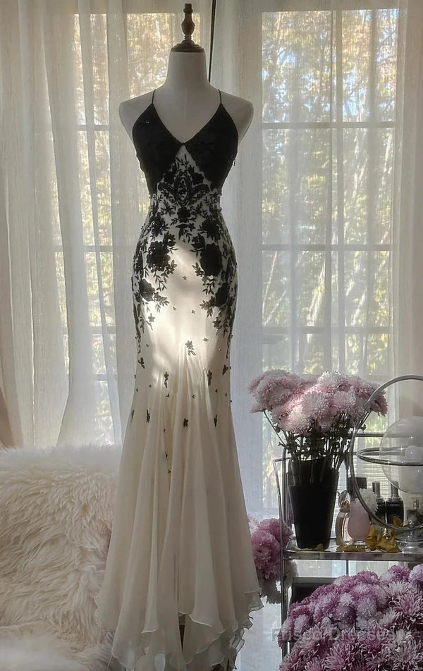 Elegant V-Neck Sleeveless Lace Appliques Chiffon Party Prom Dress 