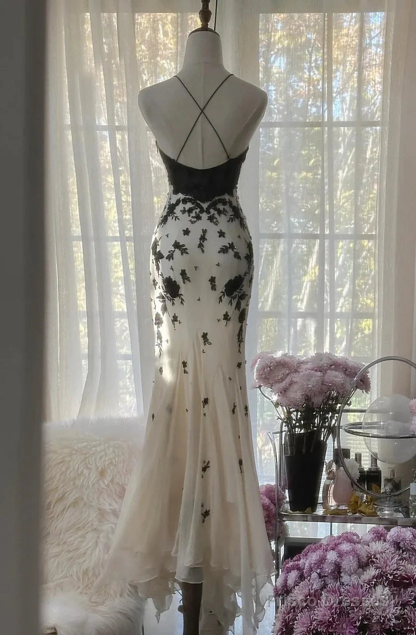 Elegant V-Neck Sleeveless Lace Appliques Chiffon Party Prom Dress 