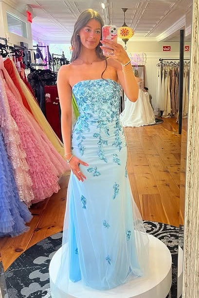 Empire Strapless Lace Appliques Mermaid Party Prom Dress