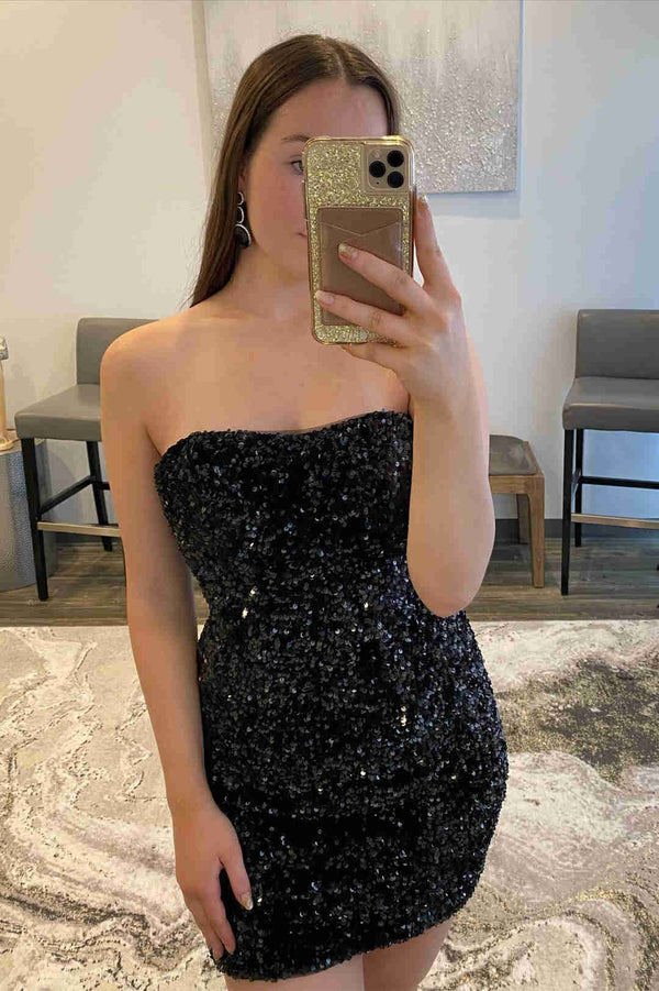 Strapless Pink Sequined Bodycon Homecoming Dress