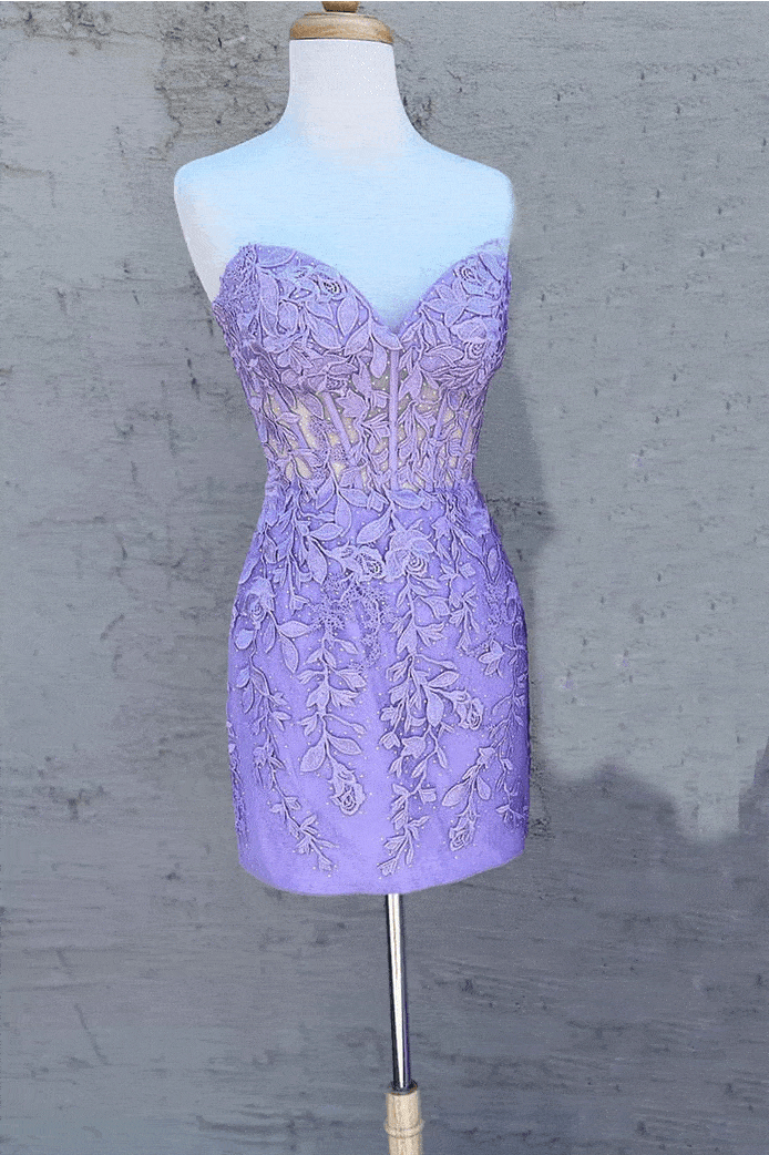 Sweetheart Lavender Appliqued Bodycon Homecoming Dress