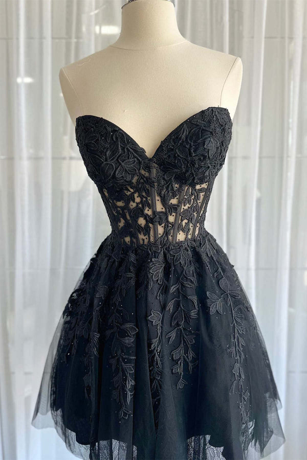 Sweetheart Red Lace Corset A-Line Homecoming Dress