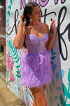 Sweetheart Feather Skirt Hot Pink Tight Homecoming Dress