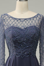 Stormy Illusion Neck Beading 3/4 Sleeves Long Mother of the Bride/Groom Dress