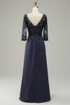 Stormy 3/4 Sleeves Appliques Ruffle Long Mother of the Bride/Groom Dress