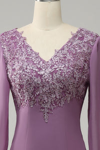 Lilac Appliques Mermaid Long Sleeves Long Mother of the Bride Dress