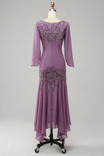 Lilac Appliques Mermaid Long Sleeves Long Mother of the Bride Dress