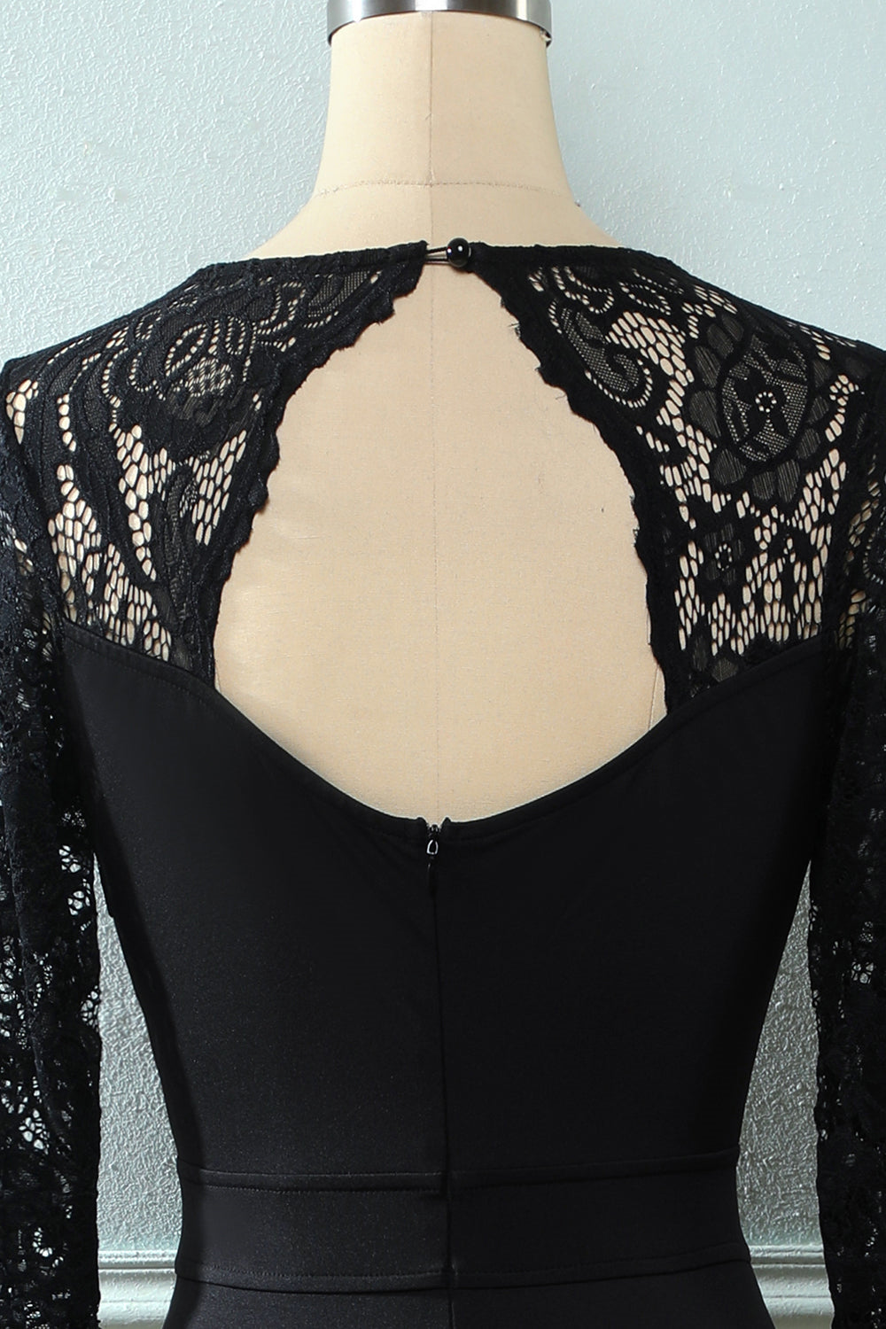 Black Lace Long Sleeves V Neck Keyhole Hi-Low Mother of the Bride Dress