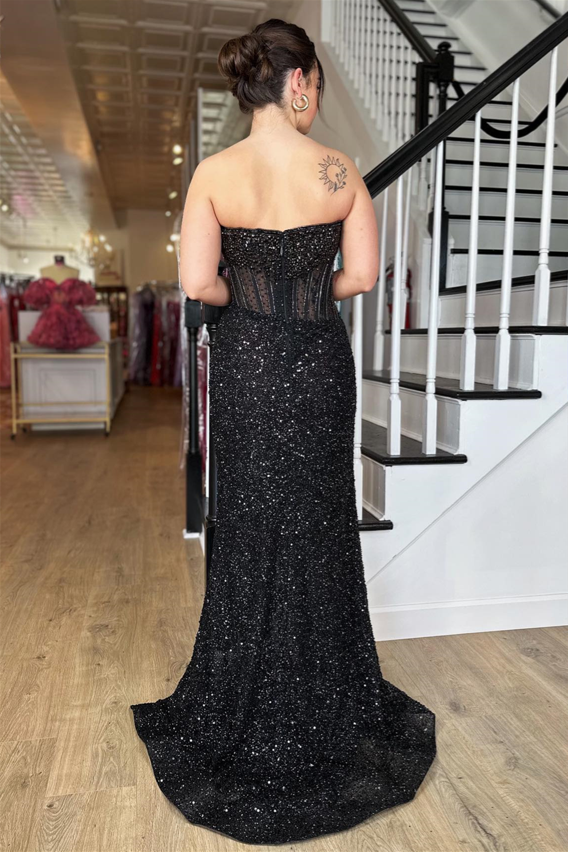 Black Strapless Mermaid Sequins Long Prom Dress with Slit FancyVestido Black Strapless Mermaid Sequins Long Prom Dress with Slit FancyVestido