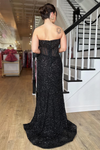 Black Strapless Mermaid Sequins Long Prom Dress with Slit
