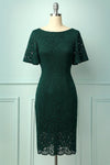 Hunter Green Butterfly Sleeves Sheath Lace Mini Mother of the Bride Dress