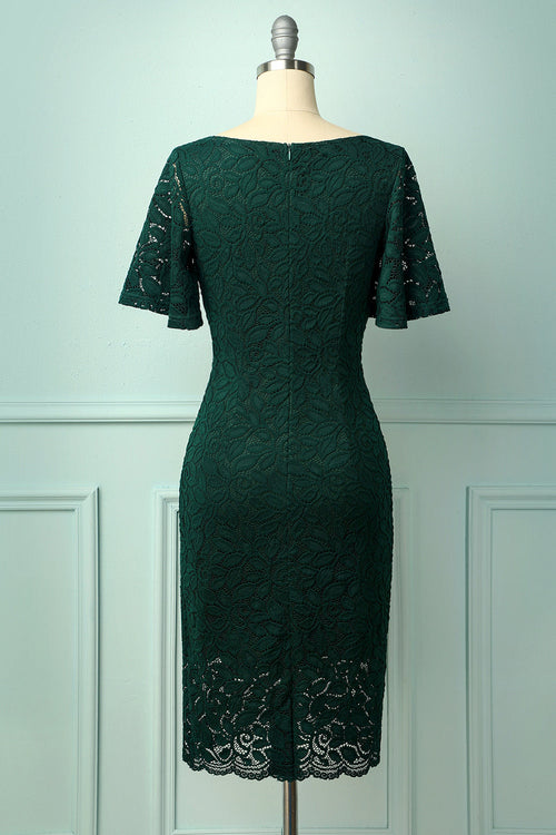 Hunter Green Butterfly Sleeves Sheath Lace Mini Mother of the Bride Dress