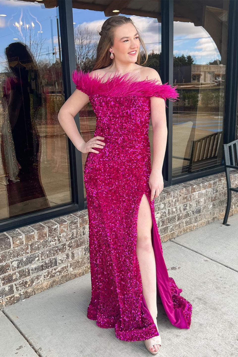knee length dresses for ladies Sheath/Column Sweetheart Fuchsia Long Prom Dress Elegant Evening Gowns  SLD003