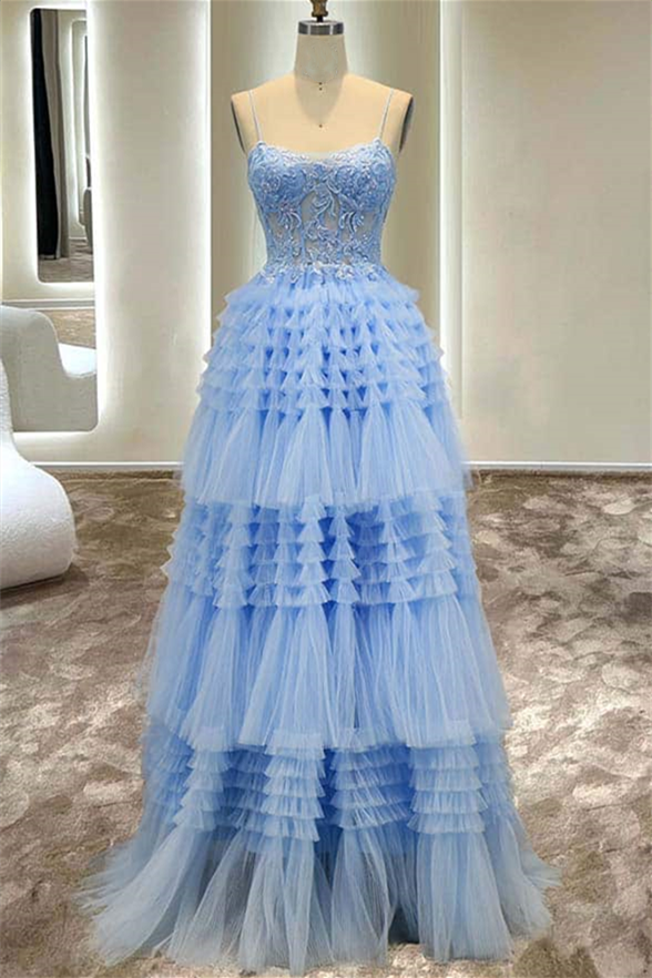 Ball Gown Ruffles Blue Tulle Lace Up Prom Dress Ball Gown Ruffles Blue Tulle Lace Up Prom Dress