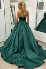 Hunter Green Deep V-Neck Straps A-line Long Prom Dress