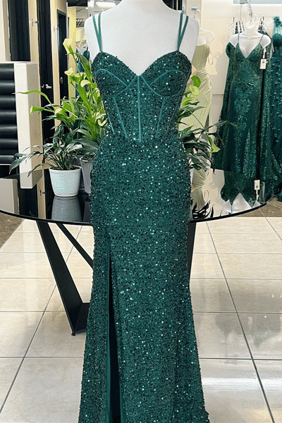 Hunter Green Sweetheart Straps Sequins Long Prom Dress FancyVestido Hunter Green Sweetheart Straps Sequins Long Prom Dress FancyVestido