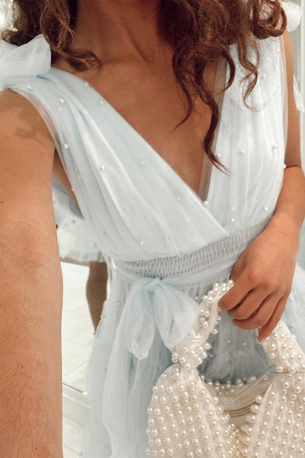 Princess Peach Tulle A-Line Homecoming Dress with Pearls