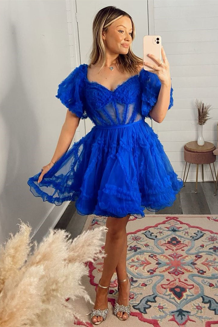 Off the Shoulder Pink Ruffles Tulle Homecoming Dress