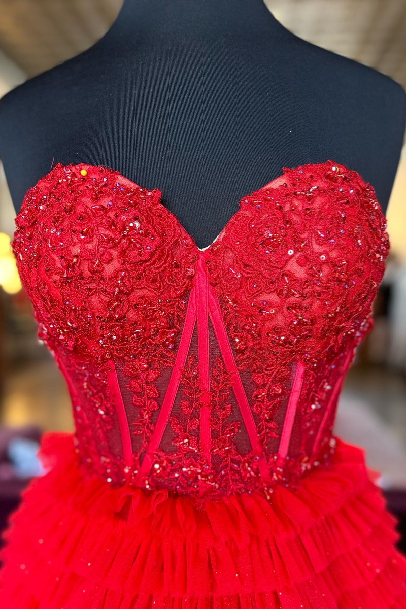 Red strapless ball gown prom dress online