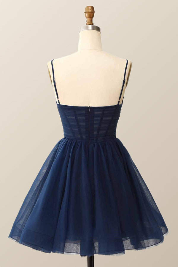 Short A-Line V-Neck Hot Pink Tulle Homecoming Dress