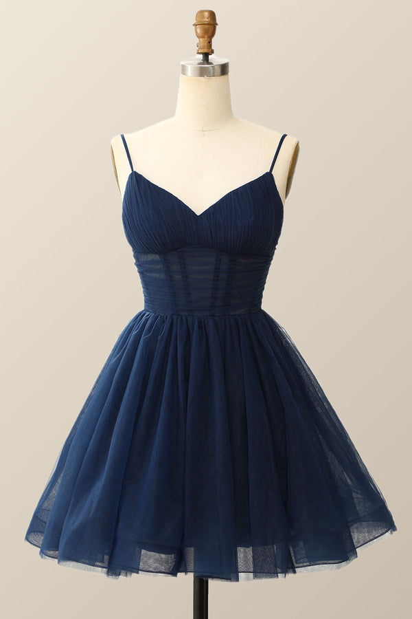 Short A-Line V-Neck Hot Pink Tulle Homecoming Dress
