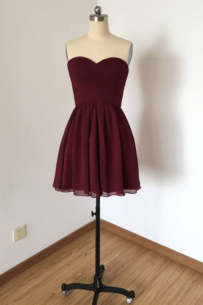 Sweetheart Burgundy A-Line Chiffon Short Bridesmaid Dress FancyVestido Sweetheart Burgundy A-Line Chiffon Short Bridesmaid Dress FancyVestido