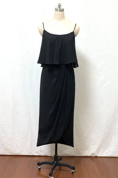 Straps Boho Black Tea Length Chiffon Bridesmaid Dress – FancyVestido