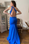 Pleated One Shoulder Royal Blue Mermaid Bridesmaid Dress