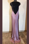 Dusty Purple Cowl Neck Satin Long Bridesmaid Dress with Slit