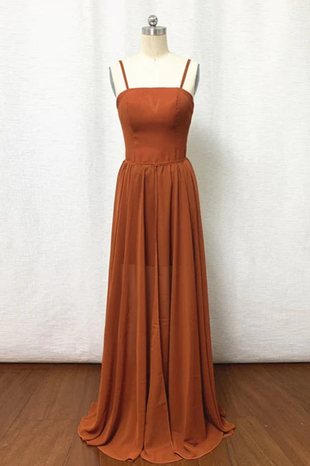 Straps Burnt Orange Bridesmaid Dresss with Removable Train