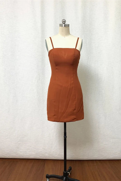 Straps Burnt Orange Bridesmaid Dresss with Removable Train