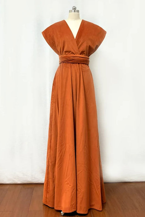 Burnt Orange Satin Multi-Way Bridesmaid Dress