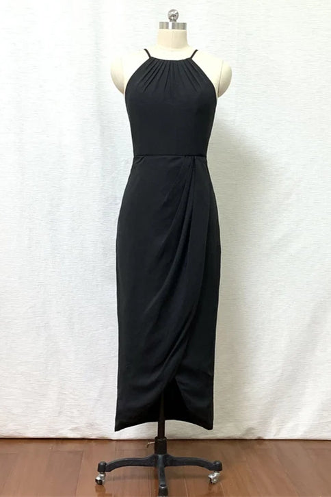 Black High Neck Sheath Chiffon Bridesmaid Dress