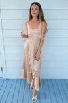 Square Neck Champagne Birdesmaid Dress with Front Slit