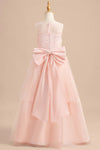 Pink Crew Neck Lace Top Layered Tulle Flower Girl Dress