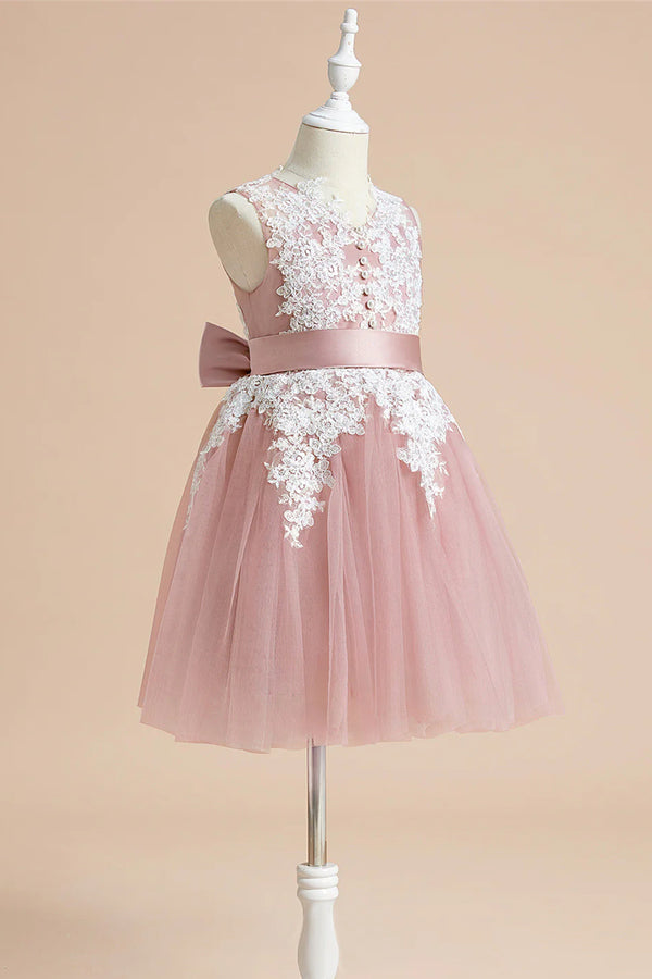V-Neck Dusty Rose Appliques Girl Party Dress