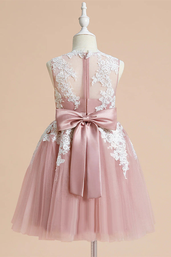 V-Neck Dusty Rose Appliques Girl Party Dress
