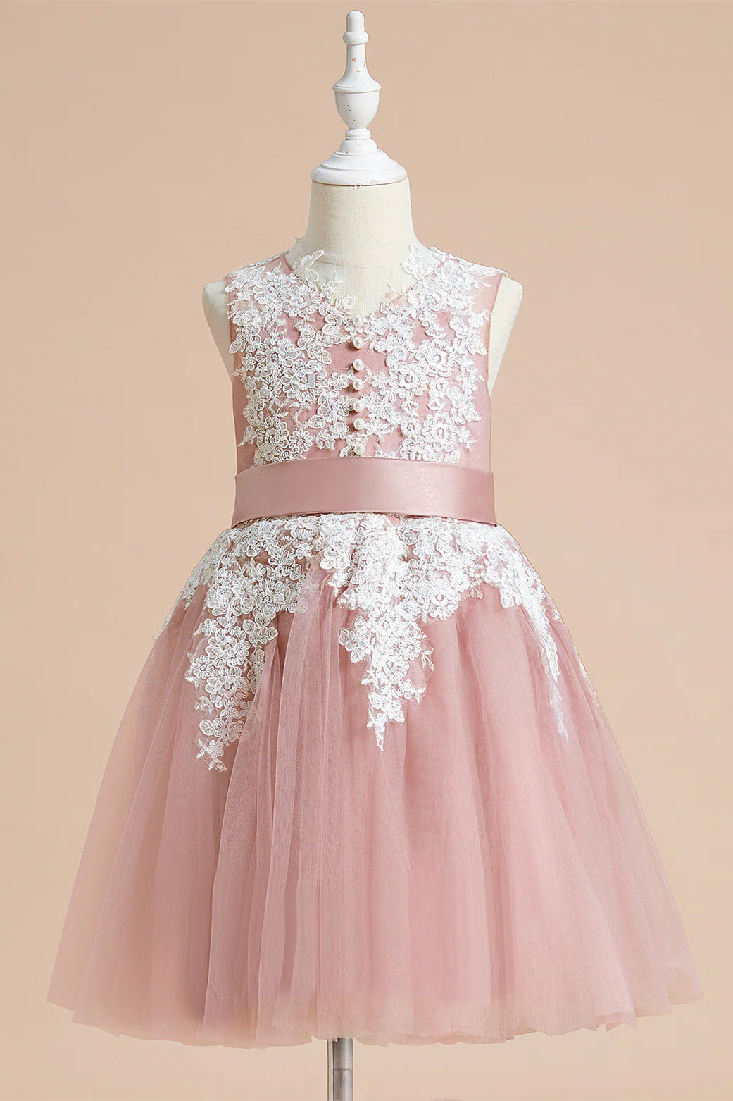 V-Neck Dusty Rose Appliques Girl Party Dress