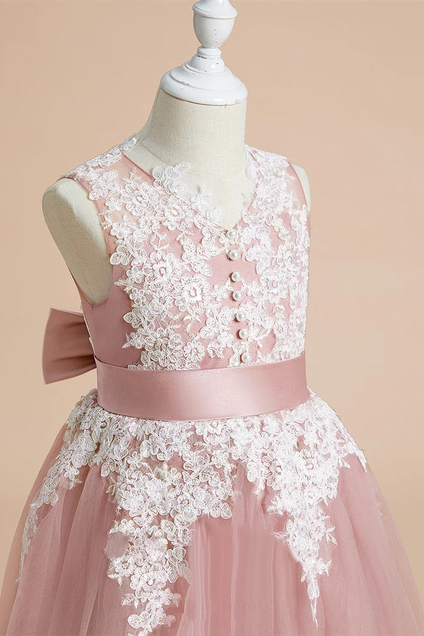 V-Neck Dusty Rose Appliques Girl Party Dress