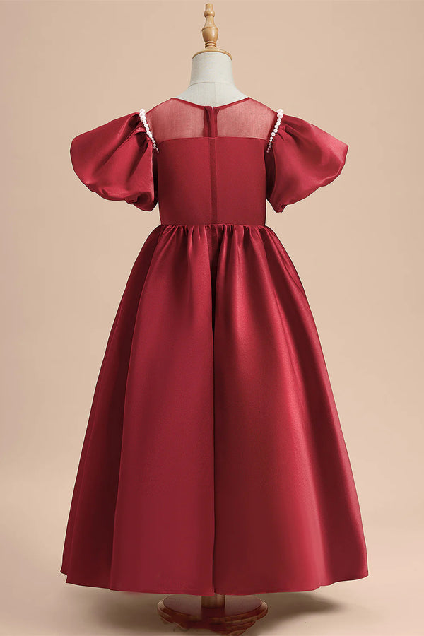 Red Illusion Crew Neck A-Line Girl Party Dress