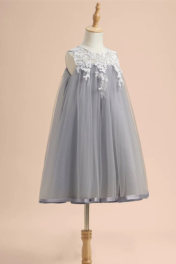 Cute Crew Neck Lace Appliques Flower Girl Dress