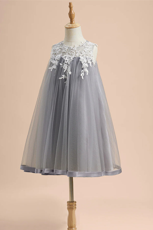 Cute Crew Neck Lace Appliques Flower Girl Dress